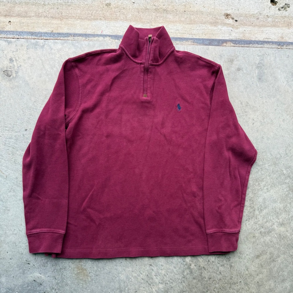 Polo Ralph Lauren Mens Quarter Zip Pullover Maroon Burgundy Pima Cotton Large